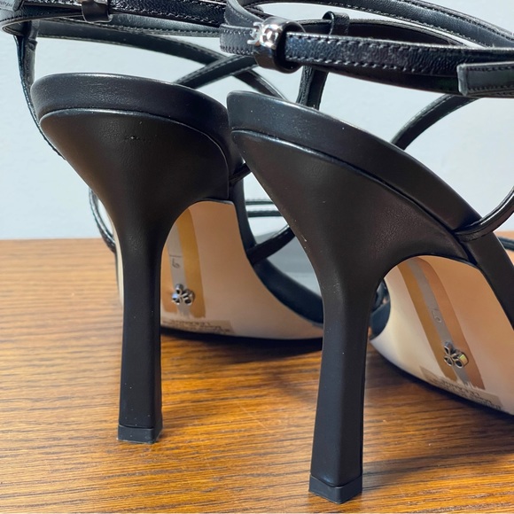 NWT | Sam Edelman Leanne Black Leather Ankle Strap Sandal Stiletto Heel - Picture 5 of 16